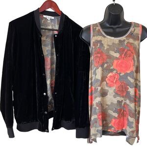 2pc Peace Love World “I Am Blessed” Velvet Bomber Jacket & Floral Camo Tank Set